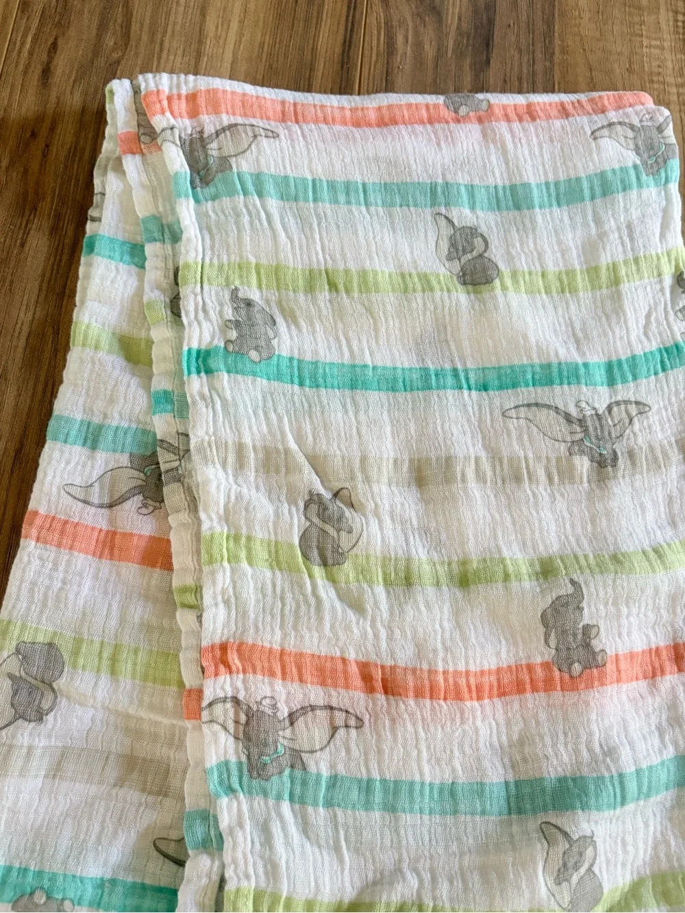 Aden & Anais Baby Disney Dumbo Muslin Swaddle Blanket Elephant Stripes 45”x43”